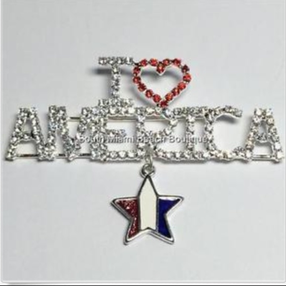 Silver Patriotic USA Flag Pin Brooch American US - Picture 1 of 8